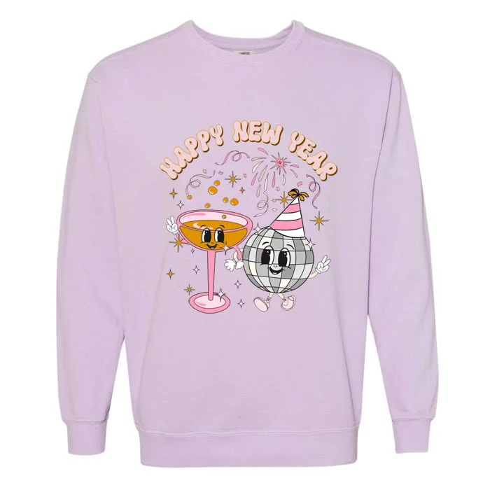 Cheers To The New Year Happy 2024 Retro Groovy Disco Balls Gift Garment-Dyed Sweatshirt