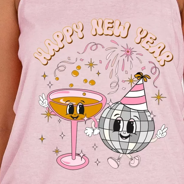 Cheers To The New Year Happy 2024 Retro Groovy Disco Balls Gift Women's Knotted Racerback Tank