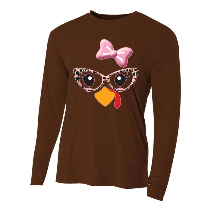 Cute Thanksgiving Turkey Girl Cooling Performance Long Sleeve Crew