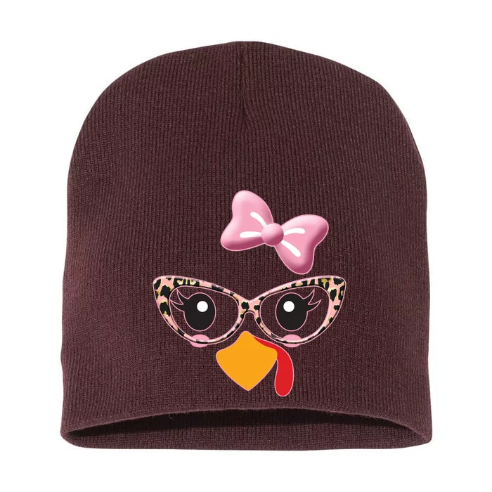 Cute Thanksgiving Turkey Girl Short Acrylic Beanie