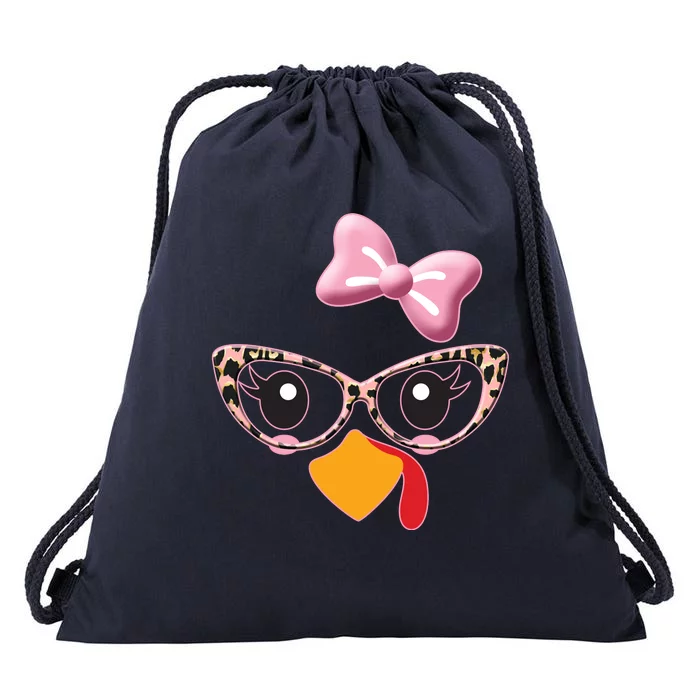 Cute Thanksgiving Turkey Girl Drawstring Bag