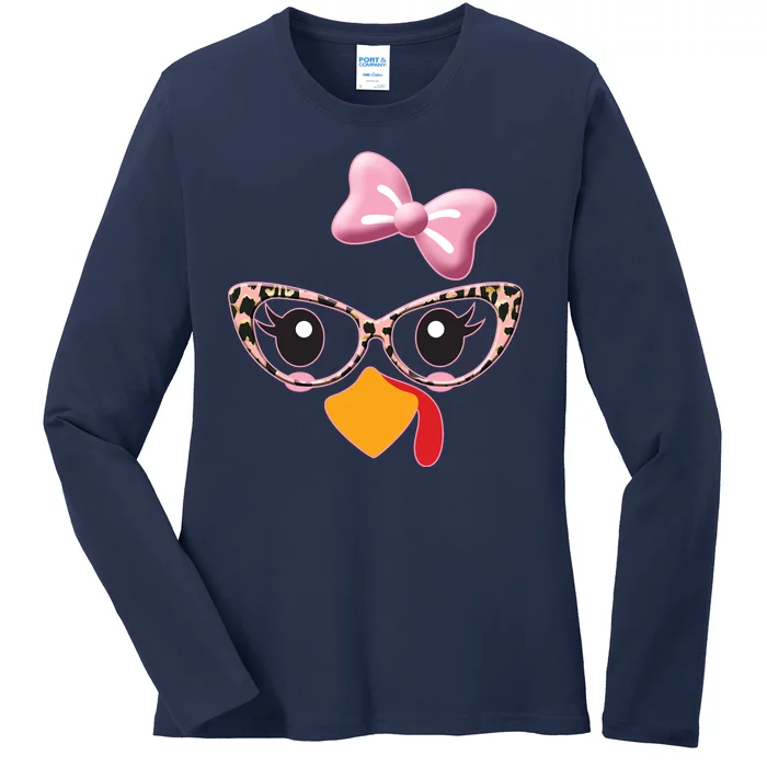 Cute Thanksgiving Turkey Girl Ladies Long Sleeve Shirt