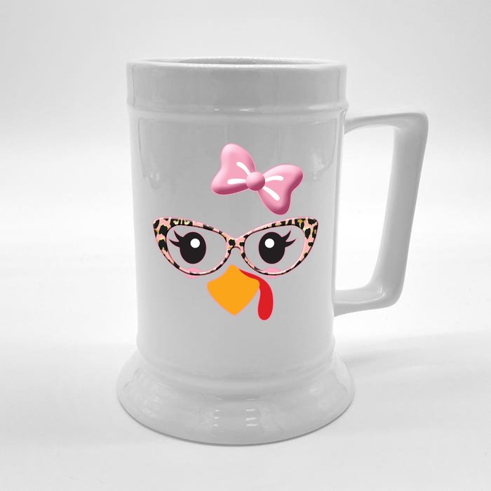 Cute Thanksgiving Turkey Girl Front & Back Beer Stein