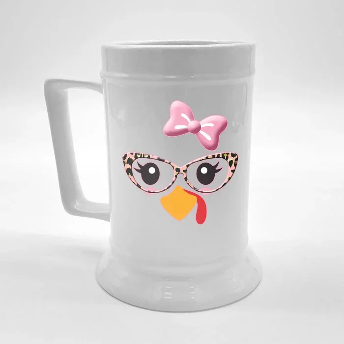 Cute Thanksgiving Turkey Girl Front & Back Beer Stein