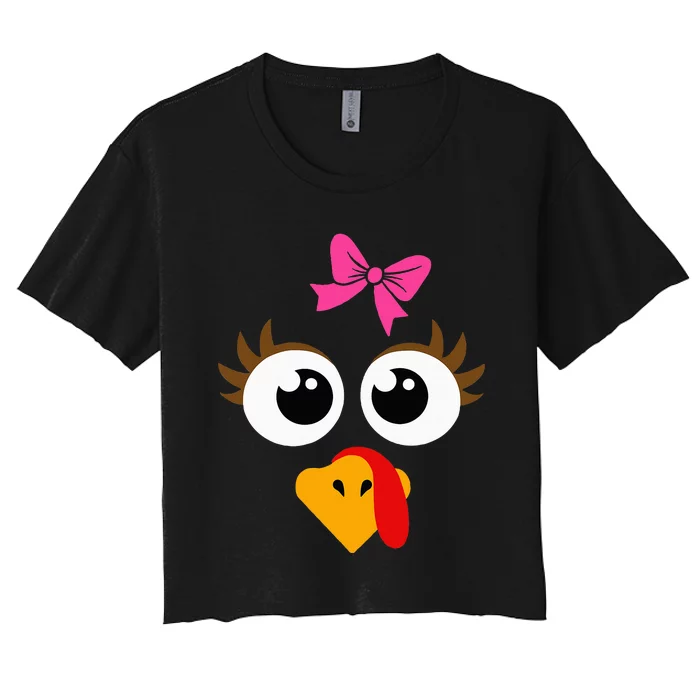 Cute Thanksgiving Turkey Face Turkey Day Women's Crop Top Tee