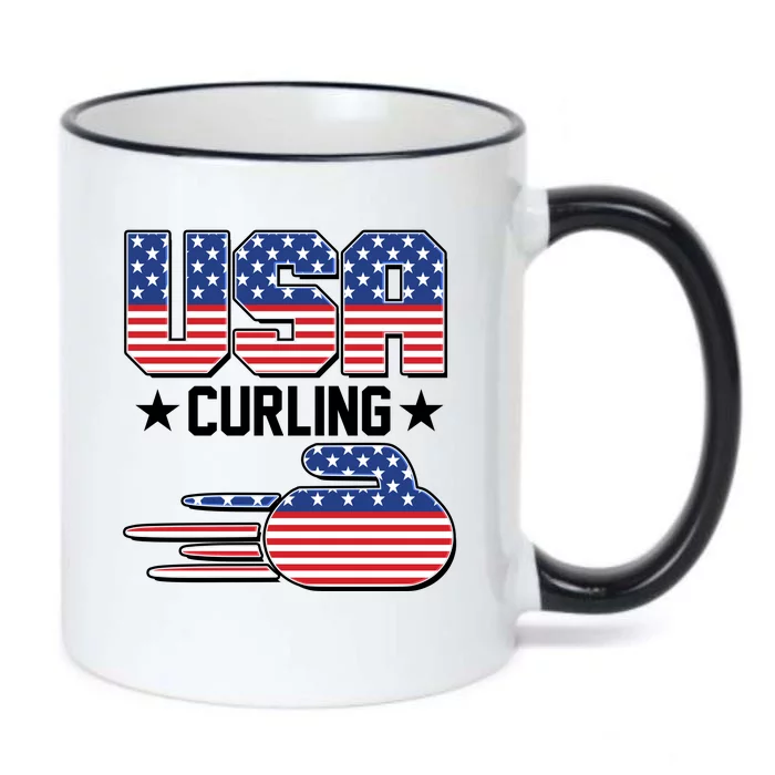 Cool Team USA Curling Flag Logo Sports Fan Black Color Changing Mug