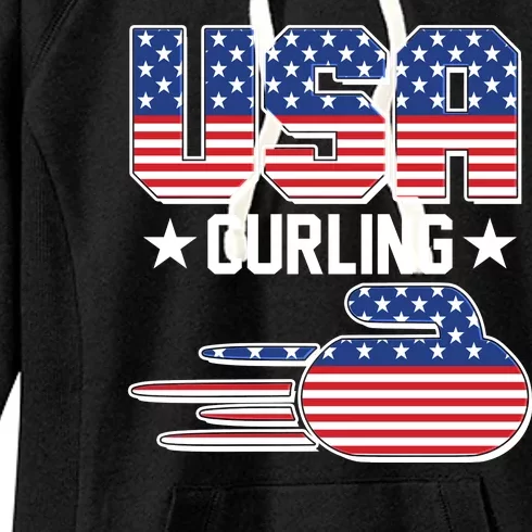 Cool Team USA Curling Flag Logo Sports Fan Women's Fleece Hoodie