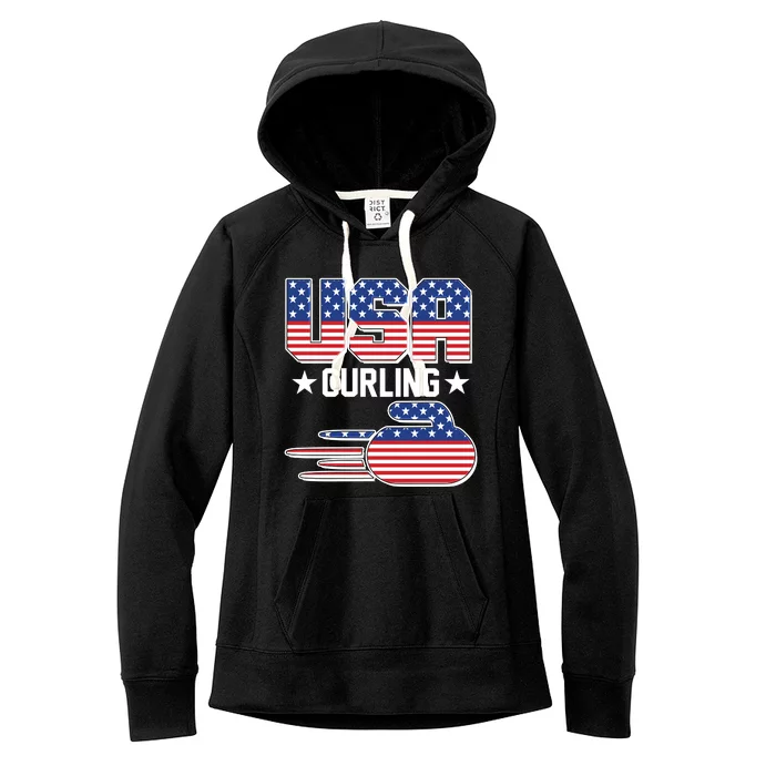 Cool Team USA Curling Flag Logo Sports Fan Women's Fleece Hoodie