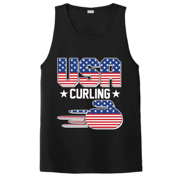 Cool Team USA Curling Flag Logo Sports Fan Performance Tank