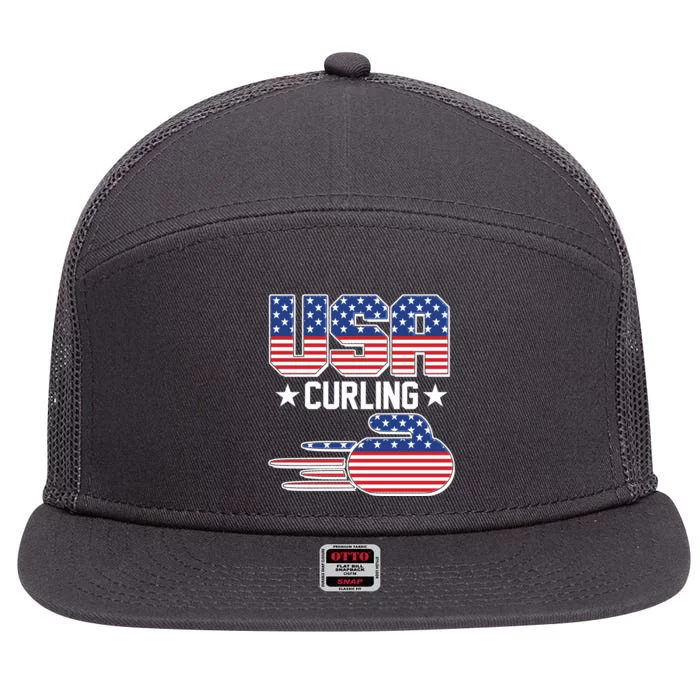 Cool Team USA Curling Flag Logo Sports Fan 7 Panel Mesh Trucker Snapback Hat