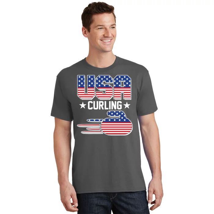 Cool Team USA Curling Flag Logo Sports Fan T-Shirt