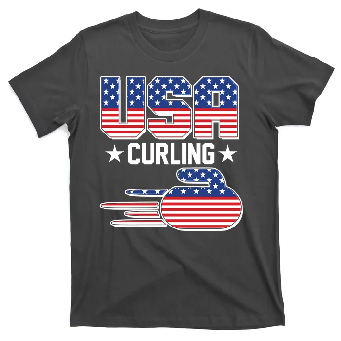 Cool Team USA Curling Flag Logo Sports Fan T-Shirt