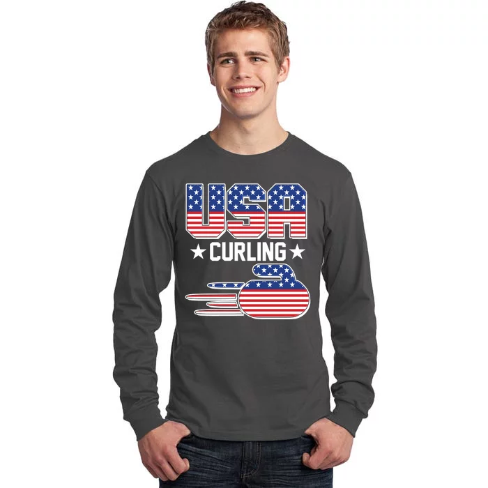 Cool Team USA Curling Flag Logo Sports Fan Tall Long Sleeve T-Shirt