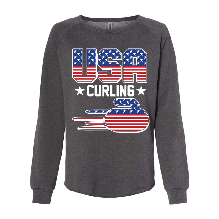 Cool Team USA Curling Flag Logo Sports Fan Womens California Wash Sweatshirt