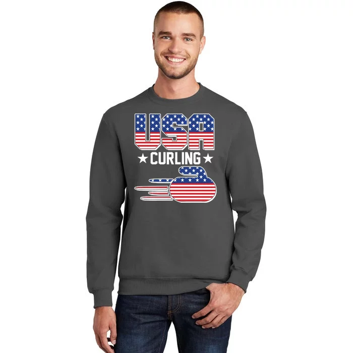 Cool Team USA Curling Flag Logo Sports Fan Tall Sweatshirt