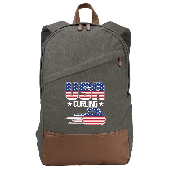 Cool Team USA Curling Flag Logo Sports Fan Cotton Canvas Backpack