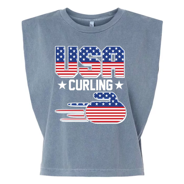 Cool Team USA Curling Flag Logo Sports Fan Garment-Dyed Women's Muscle Tee