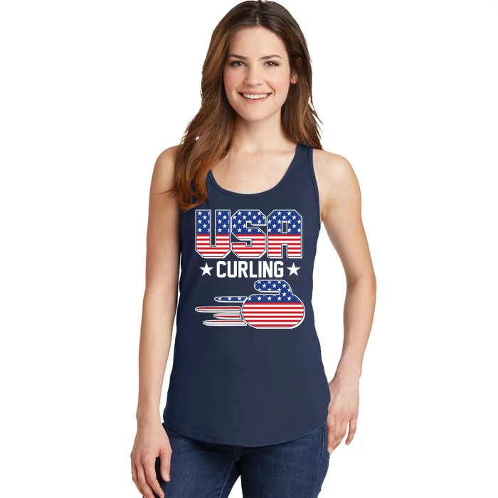 Cool Team USA Curling Flag Logo Sports Fan Ladies Essential Tank