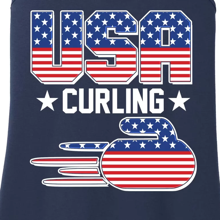 Cool Team USA Curling Flag Logo Sports Fan Ladies Essential Tank