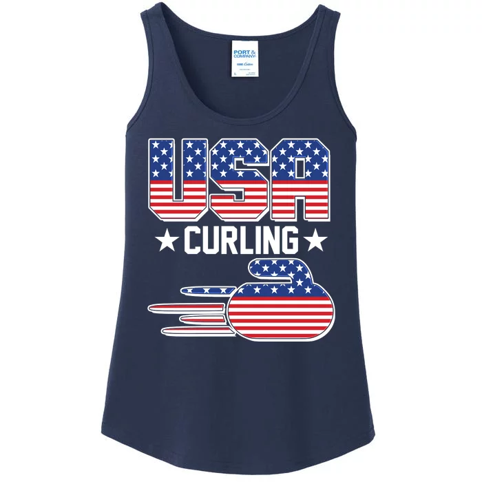 Cool Team USA Curling Flag Logo Sports Fan Ladies Essential Tank