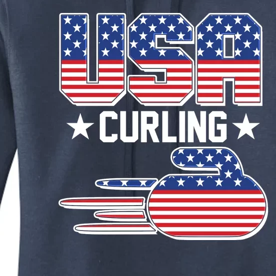 Cool Team USA Curling Flag Logo Sports Fan Women's Pullover Hoodie