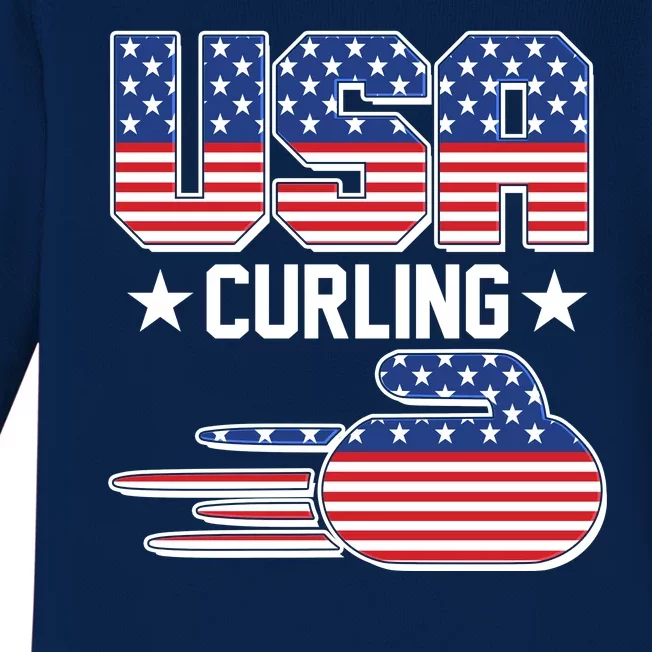 Cool Team USA Curling Flag Logo Sports Fan Baby Long Sleeve Bodysuit