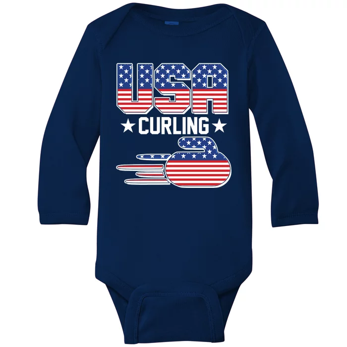 Cool Team USA Curling Flag Logo Sports Fan Baby Long Sleeve Bodysuit