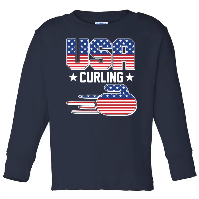 Cool Team USA Curling Flag Logo Sports Fan Toddler Long Sleeve Shirt