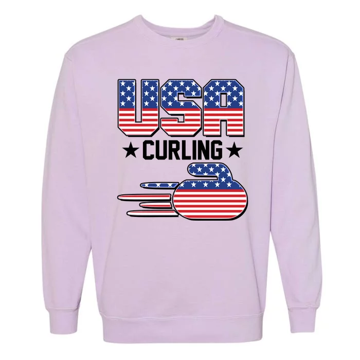 Cool Team USA Curling Flag Logo Sports Fan Garment-Dyed Sweatshirt