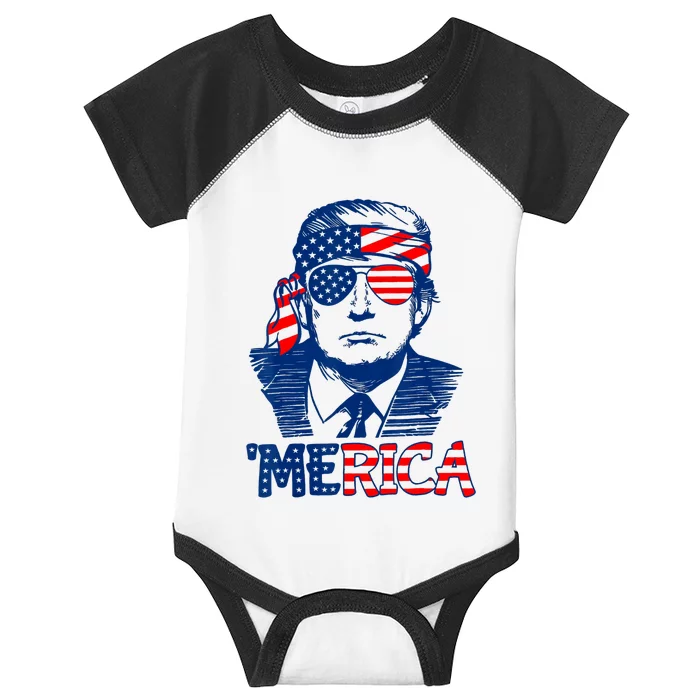 Cool Trump US American Flag Happy 4th Of July Funny Merica Infant Baby Jersey Bodysuit