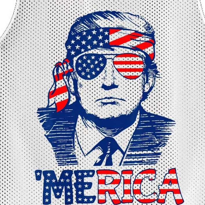 Cool Trump US American Flag Happy 4th Of July Funny Merica Mesh Reversible Basketball Jersey Tank