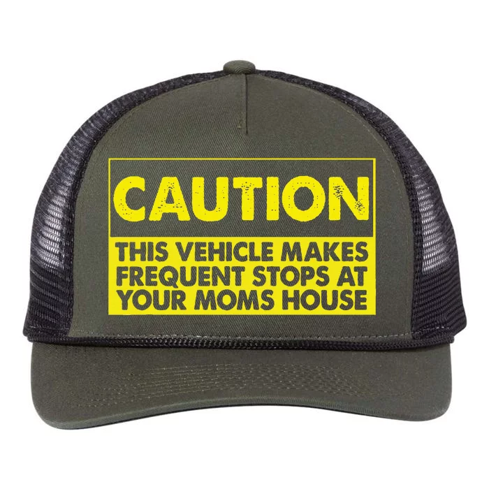 Caution This Vehicle Makes Frequent Stops At Your Moms House Retro Rope Trucker Hat Cap