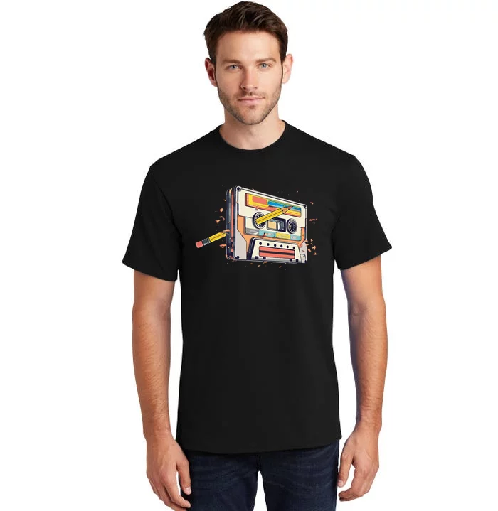 Cassette Tape Vintage Pencil 70s 80s 90s Classic Music Tall T-Shirt