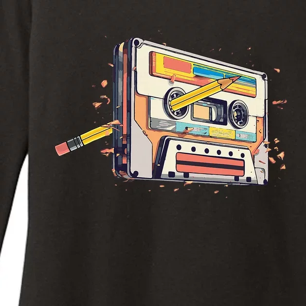 Cassette Tape Vintage Pencil 70s 80s 90s Classic Music Womens CVC Long Sleeve Shirt