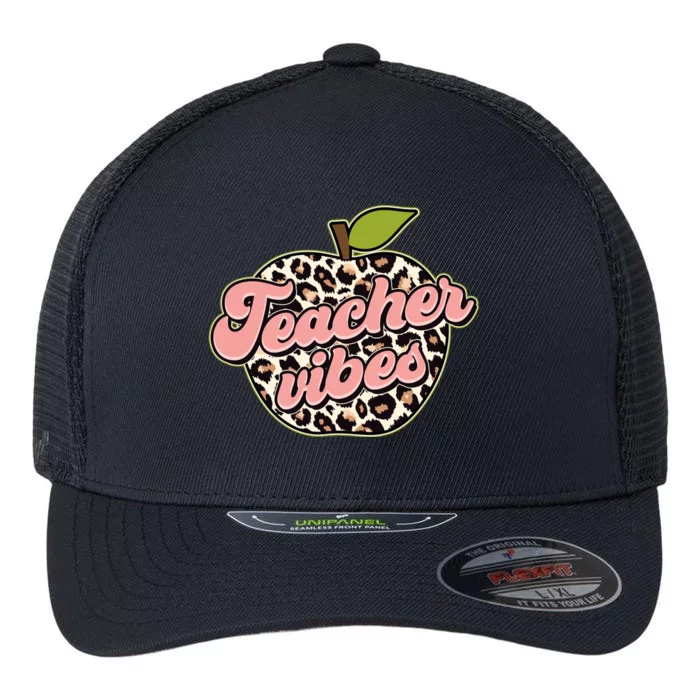 Cute Teacher Vibes Leopard Print Apple Flexfit Unipanel Trucker Cap