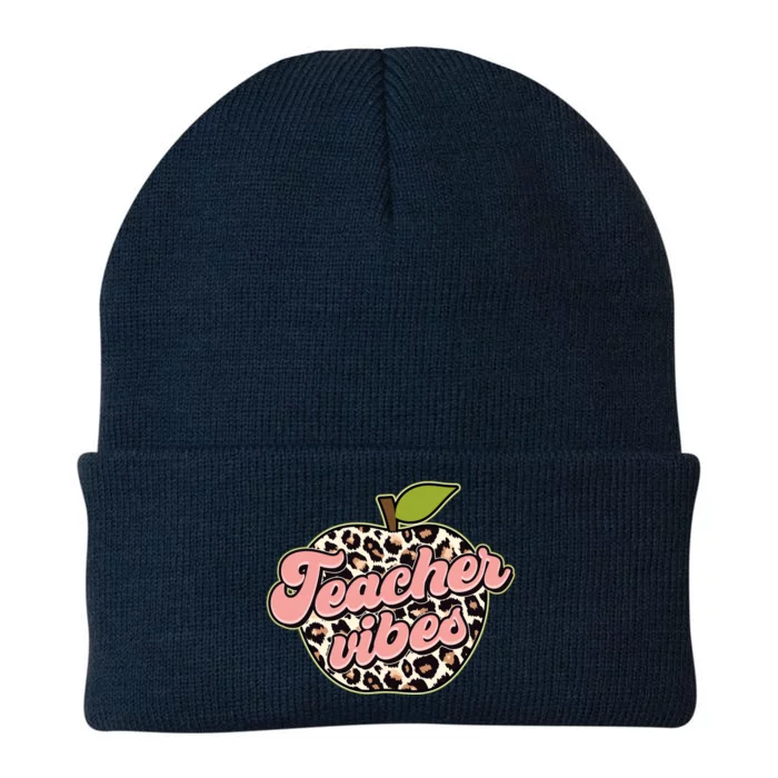 Cute Teacher Vibes Leopard Print Apple Knit Cap Winter Beanie