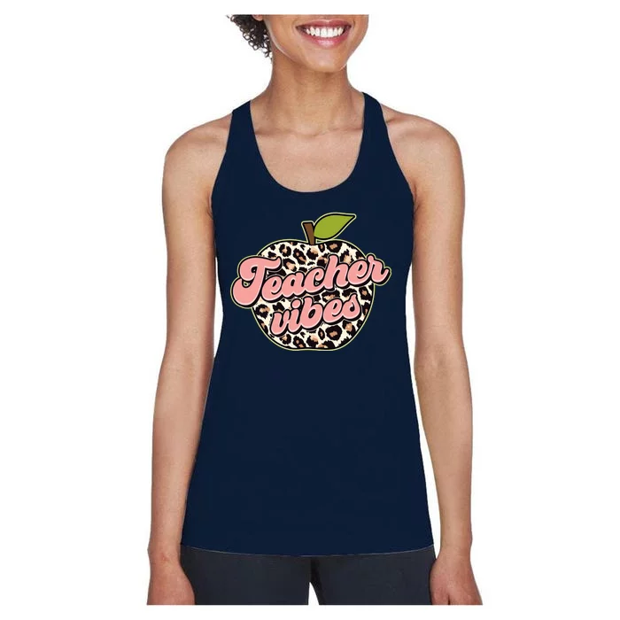 Cute Teacher Vibes Leopard Print Apple Women's Racerback Tank