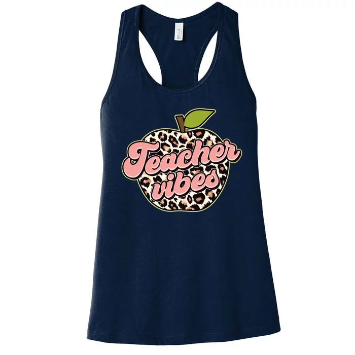 Cute Teacher Vibes Leopard Print Apple Women's Racerback Tank