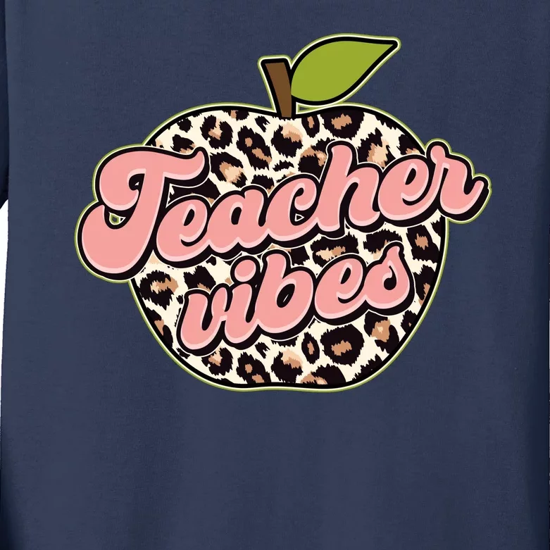 Cute Teacher Vibes Leopard Print Apple Kids Long Sleeve Shirt