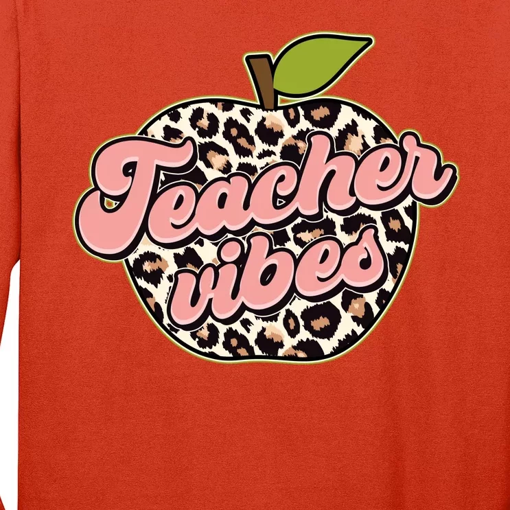 Cute Teacher Vibes Leopard Print Apple Long Sleeve Shirt