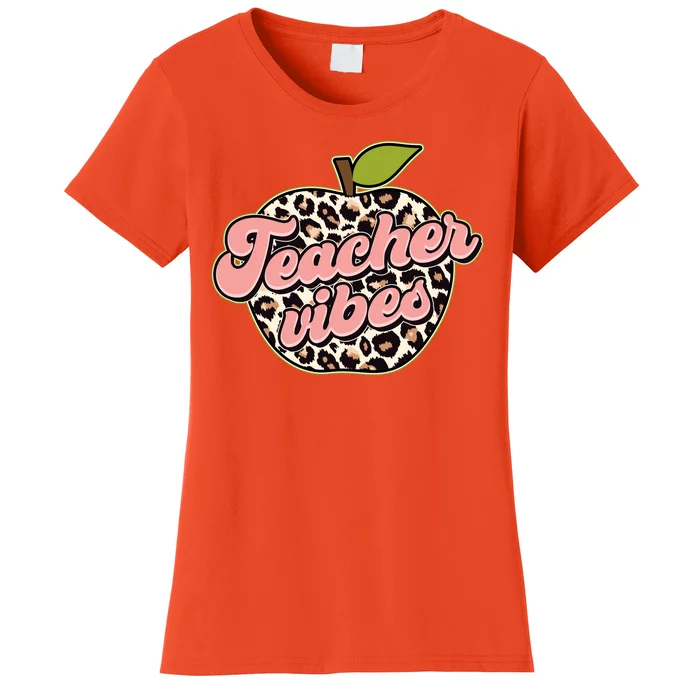 Cute Teacher Vibes Leopard Print Apple Women's T-Shirt