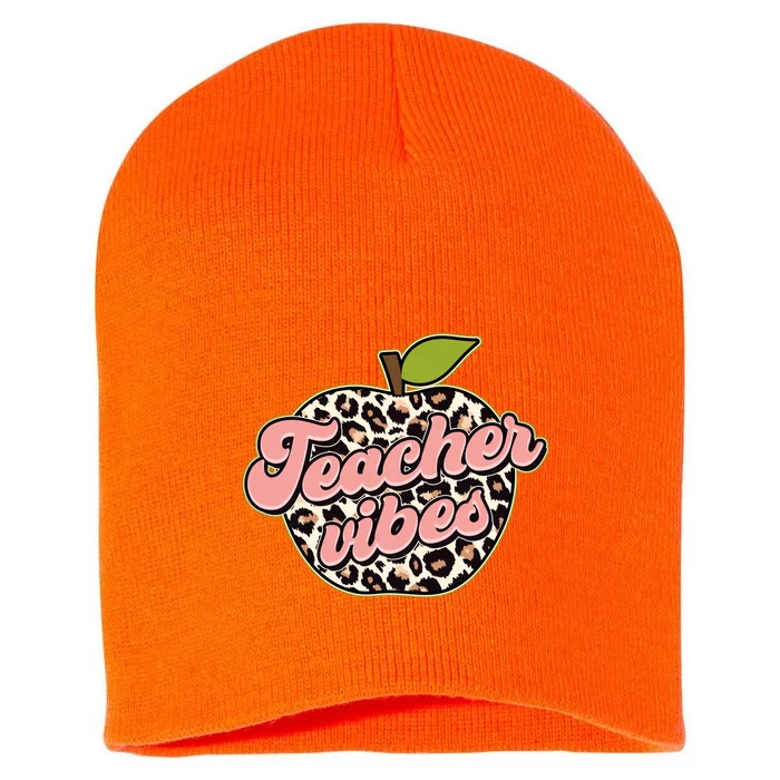 Cute Teacher Vibes Leopard Print Apple Short Acrylic Beanie