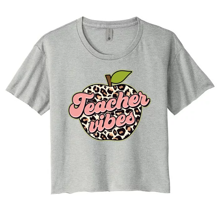 Cute Teacher Vibes Leopard Print Apple Women's Crop Top Tee