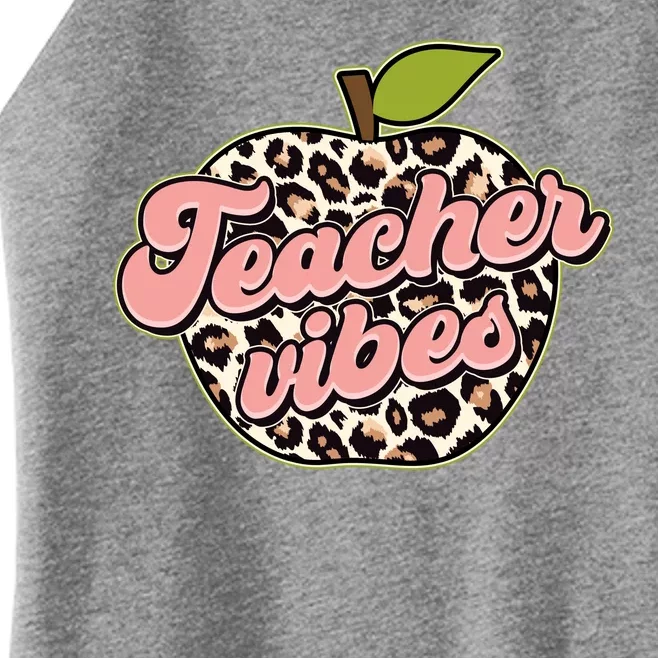 Cute Teacher Vibes Leopard Print Apple Women’s Perfect Tri Rocker Tank