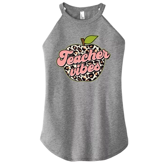 Cute Teacher Vibes Leopard Print Apple Women’s Perfect Tri Rocker Tank