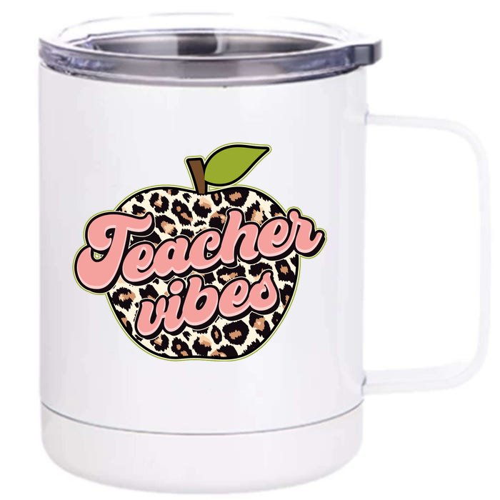 Cute Teacher Vibes Leopard Print Apple Front & Back 12oz Stainless Steel Tumbler Cup