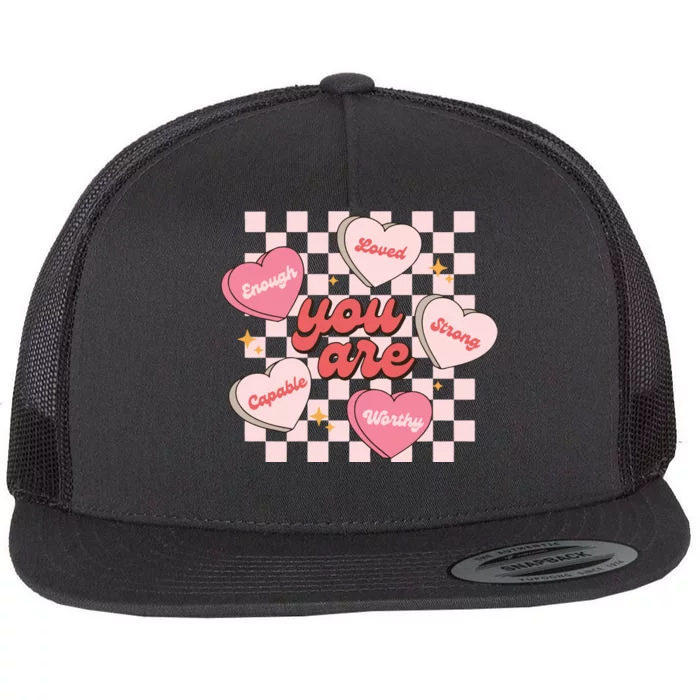 Cute Teacher Valentine Retro Heart Flat Bill Trucker Hat