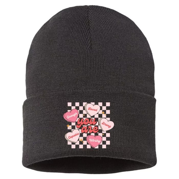 Cute Teacher Valentine Retro Heart Sustainable Knit Beanie