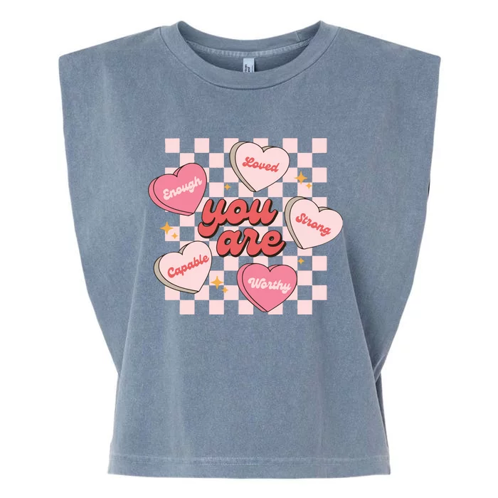 Cute Teacher Valentine Retro Heart Garment-Dyed Women's Muscle Tee