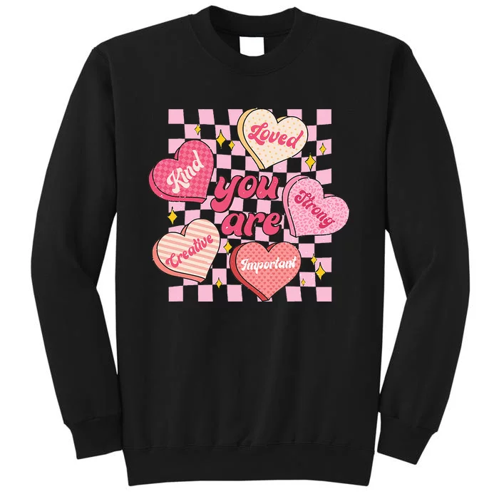 Cute Teacher Valentine Day Women Retro Heart Candy Self Love Tall Sweatshirt